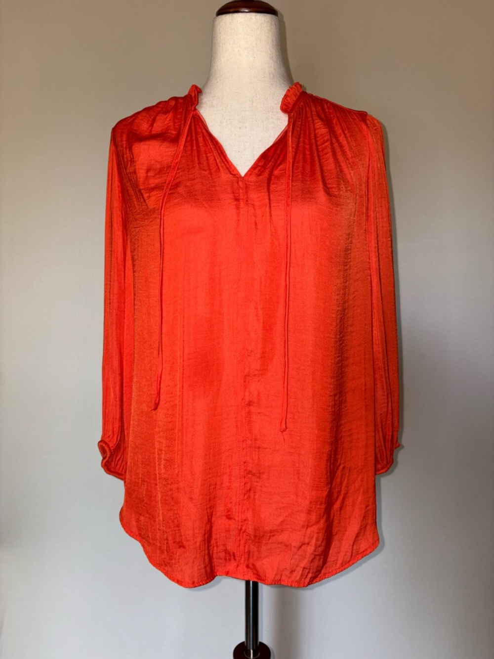Rachel Zoe Silk- Effect Long Sleeve Peasant Blouse in Bright Coral Size M